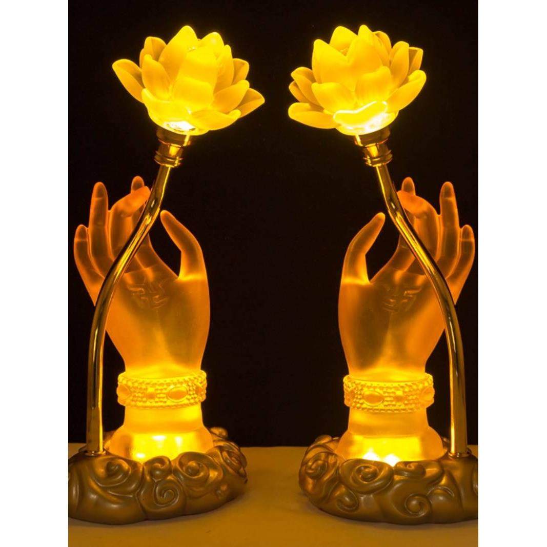 佛供灯琉璃莲花灯七彩佛手灯佛灯家用led长明灯电供花佛前手捧花