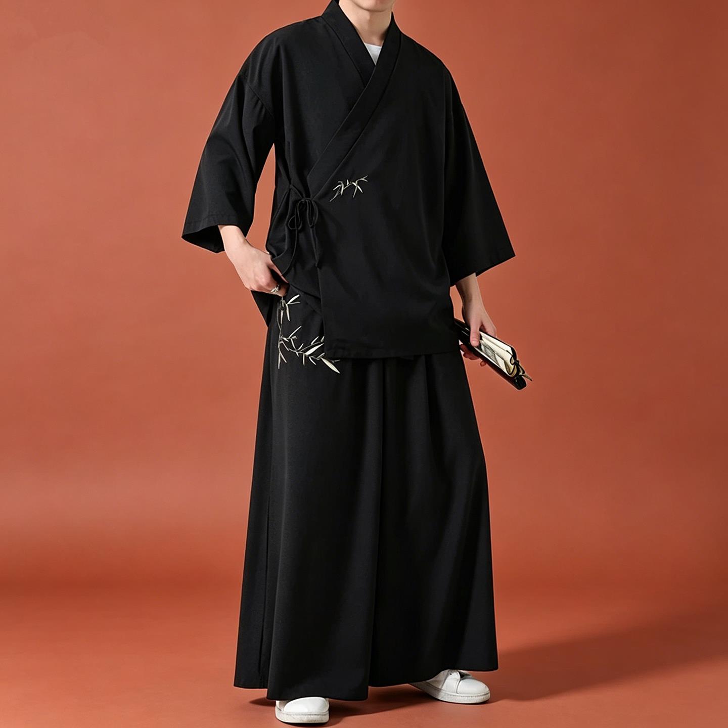 夏季明制汉服套装男对穿交领右衽短衫薄款日常短袖道袍半臂上衣服图片