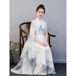 古筝表演女服成人中式诗朗诵指挥服优雅合唱表演服女式长裙