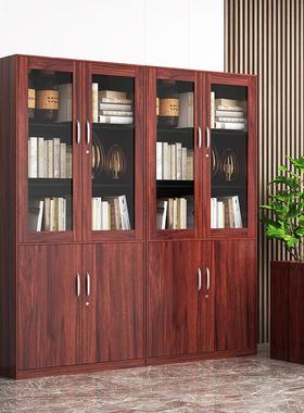 红色木纹文件柜钢制铁皮柜办公室档案收纳柜子储物柜家用书柜带