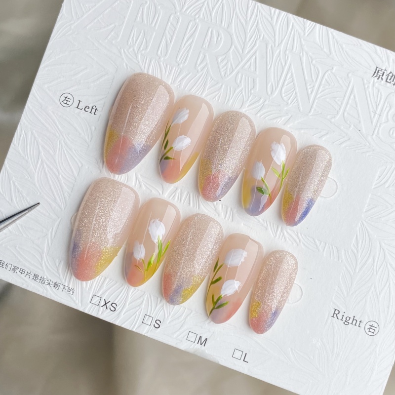 不撞款超显白春日新款原创纯手工穿戴甲手绘猫眼款高级感小众设计