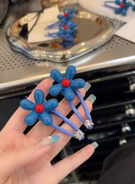 韩系小众设计小花发夹简约百搭蓝色刘海侧边夹子韩版发卡刘海发卡