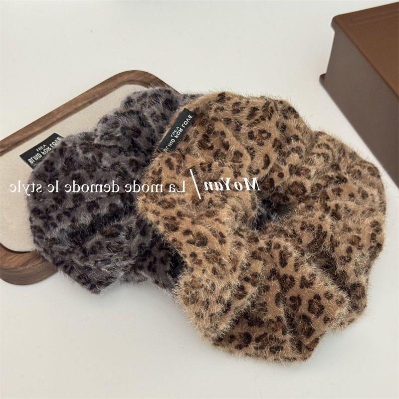 秋冬灰咖豹纹毛绒大肠发圈复古大号头花发绳气质扎头绳轻奢洋气女