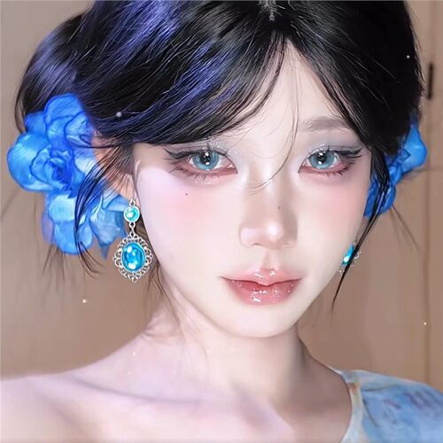 碎冰蓝玫瑰!超仙渐变花朵发夹女森系2025新款海边拍照氛围感发夹