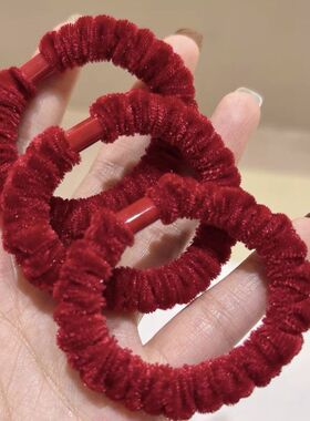 韩版纯色高级感新年红色基础弹力红丝绒发圈丝绒扎发皮筋发绳女