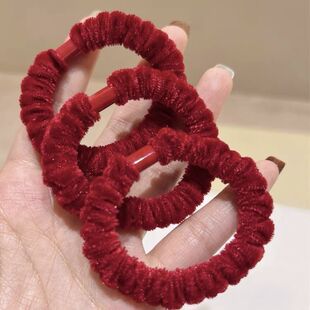 韩版纯色高级感新年红色基础弹力红丝绒发圈丝绒扎发皮筋发绳女