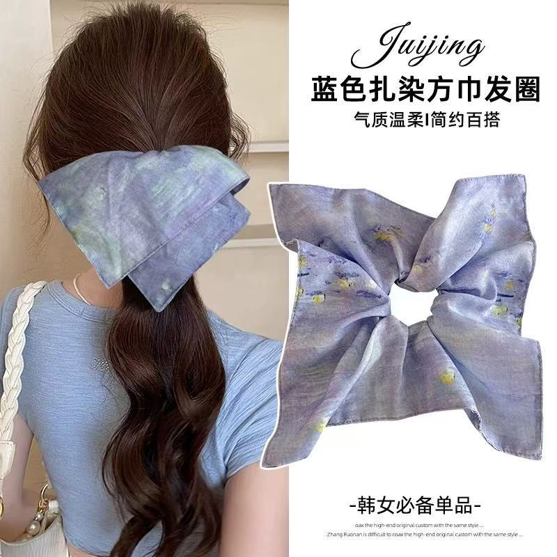 设计感紫色星空方巾大肠发圈女低马尾发绳复古气质头绳橡皮筋发饰