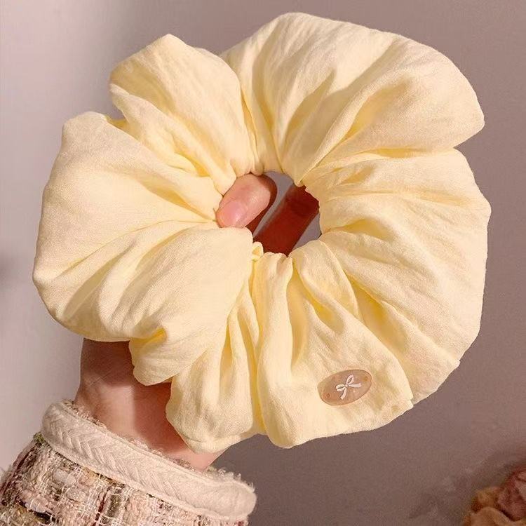 法式款泡芙奶黄色大肠发圈女韩系扎头发丸子头皮筋发绳头绳发饰品