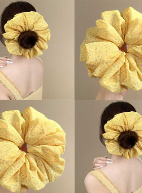 木香花黄~嫩黄色碎花雪纺大肠发圈超仙小众感头绳扎发绳旅行发绳