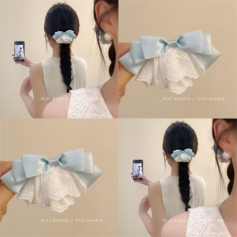 主动出击!新款褶皱花边蕾丝发夹!甜美蝴蝶结发卡法式鸭嘴夹盘发器