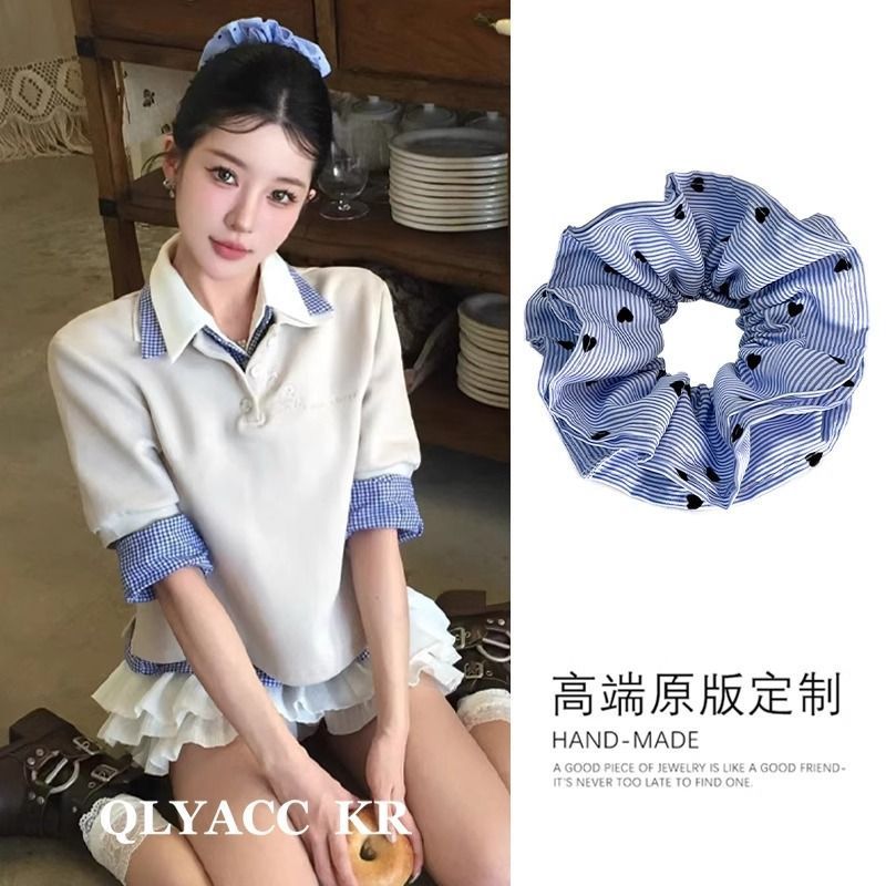 浪漫爱琴海~ins网红博主同款条纹爱心大肠发圈韩系褶皱丸子头绳