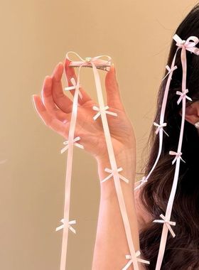春夏新款芭蕾风高颜值超仙甜美蝴蝶结发夹粉色丝带侧边夹子发饰品
