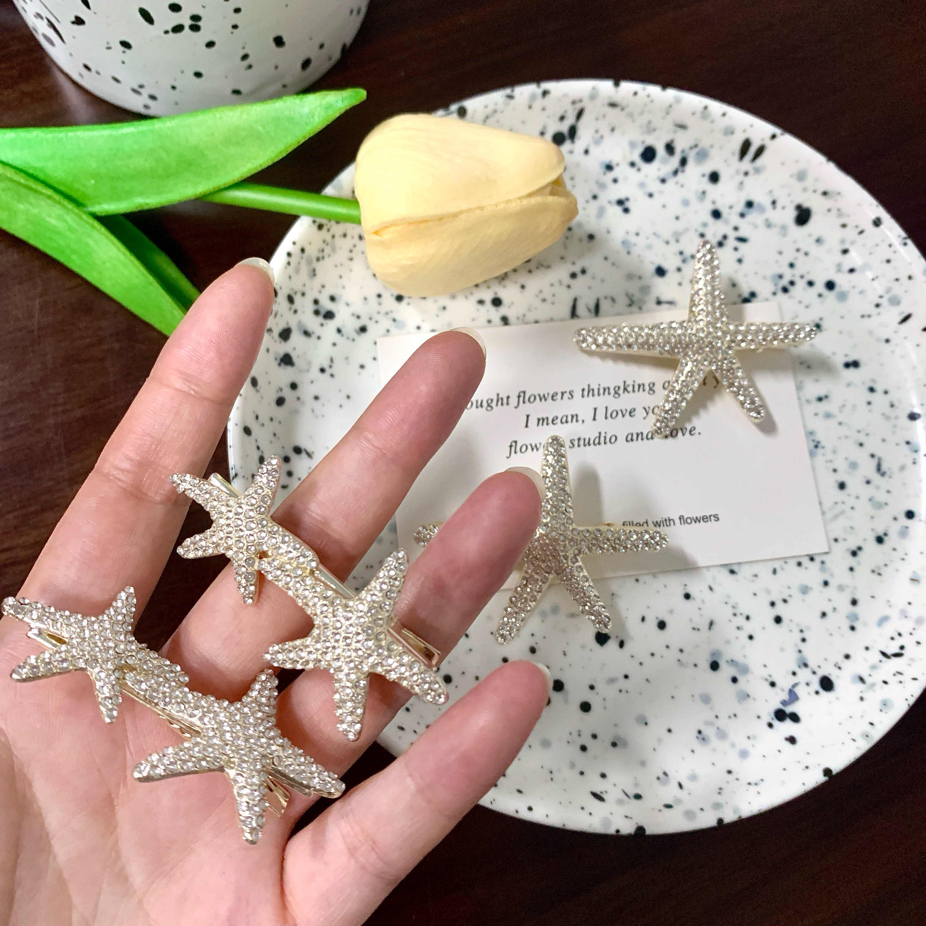 超闪锆石海星发夹女精致侧边刘海碎发一字夹独特设计感星星发饰品