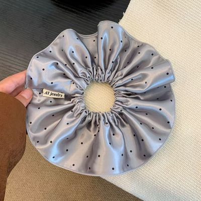 高级感银色波点缎面双层大肠发圈女超大丸子头低马尾头绳百搭头饰