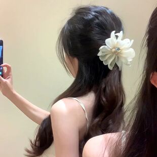 高颜值ins风珍珠发圈头绳大朵花瓣设计氛围感秒仙女马尾花朵头饰