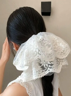 韩系公主风白色蕾丝网纱大肠发圈女高级感超大号发饰发绳春季新款