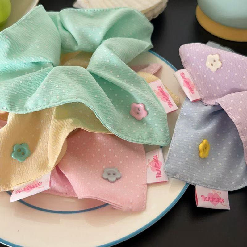 薄荷奶油小清新甜美波点方巾糖果色花朵纽扣大肠圈可爱发圈头绳