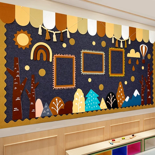 Детский сад в скандинавском стиле, украшение стены, экологически чистый класс, доска, угловой макет, материал, наклейка на стену