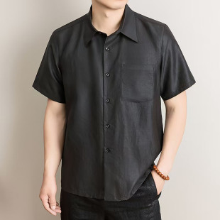 100%重磅真丝桑蚕丝衬衣短袖男款爸爸衬衫老钱风高级感男装轻奢