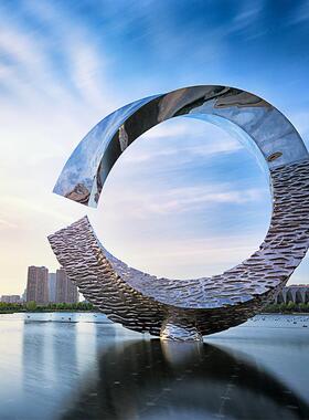 大小35485型不锈钢圆环雕塑户外城市地镜标面售楼品处园林景观造