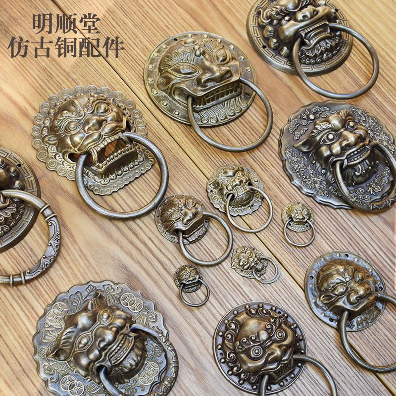全铜仿古铜纯铜兽头门环狮子头虎头拉手麒麟大门把手老式木门拉环