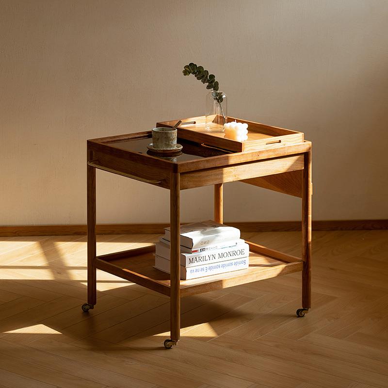 时光隅小推车实木边几樱桃木边柜北欧可移动角几沙发置物茶几