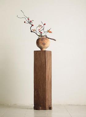 形上侘寂风实木墩底座柱子冯哲元花瓶客厅玄关木雕中式造景摆件