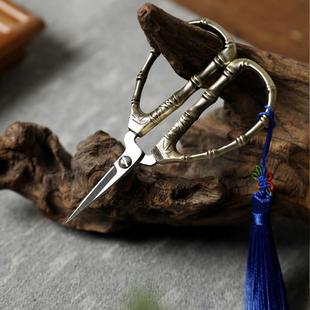 复古鹤形剪刀创意不锈钢小剪刀茶包剪线头茶道配件家用茶室送流苏