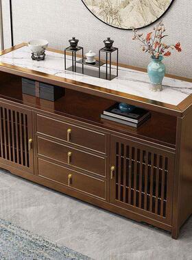 墙新中式餐边柜实木靠高柜客厅式边柜橱柜酒板柜岩茶水中1280#柜