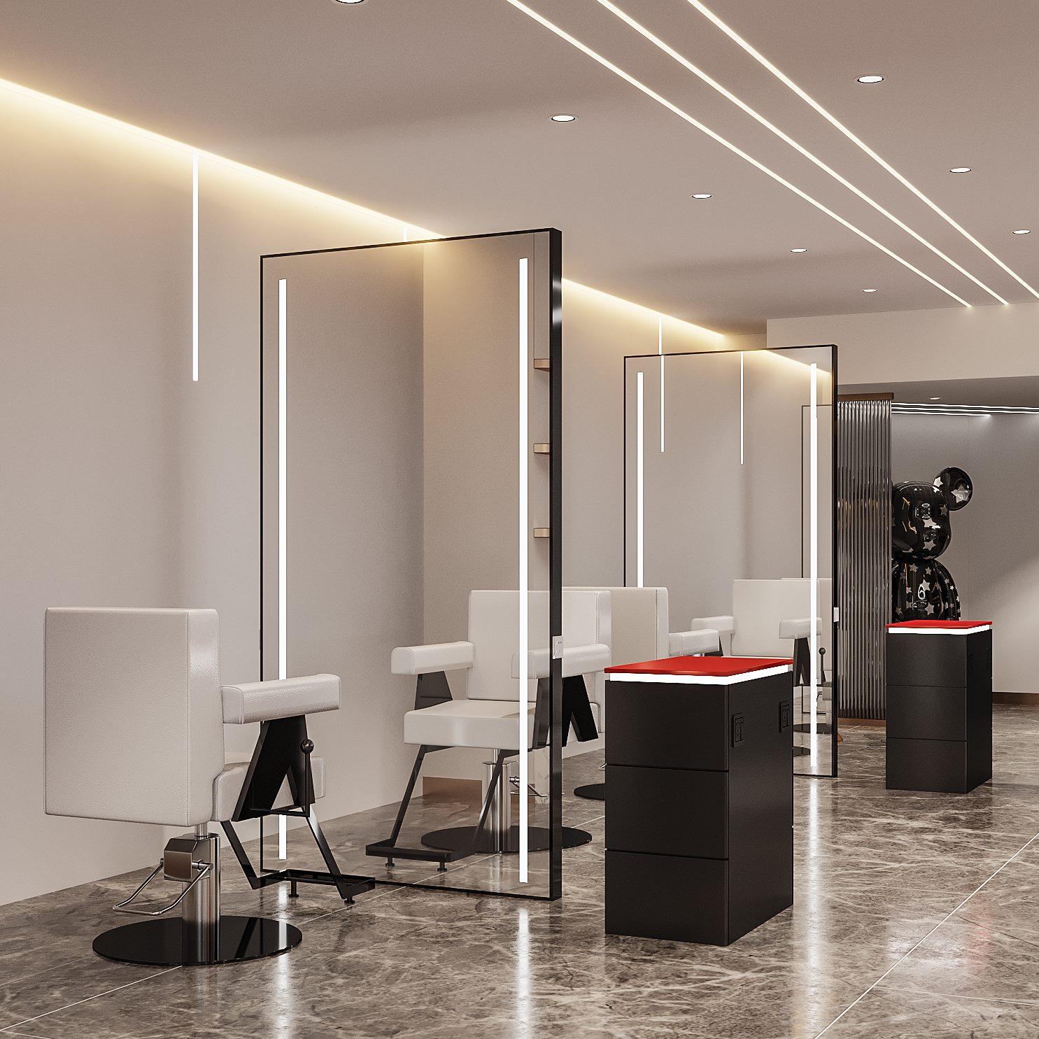 龙落地镜新款理发高端美发店镜台单沙店双面发廊专用带灯一体镜子