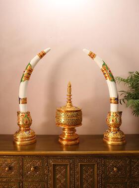 泰国工艺品手工木雕刻象牙装饰摆件泰式会所美容院玄关桌面装饰品