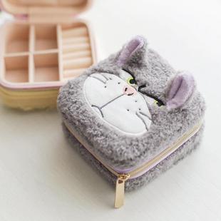 日系 可爱灰色猫帽子狗软绵绵首饰盒 便捷式戒指旅行小巧收纳盒