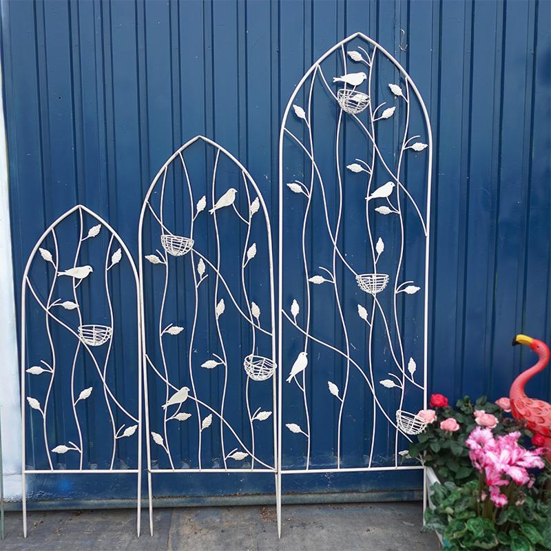 铁艺做旧柳叶鸟巢围栏篱笆花插片 三件套 花园庭院屏风爬藤架装饰
