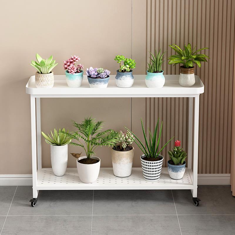 花架铁艺可移动阳台长条带轮双层置物架客厅绿萝多肉花盆绿植托架