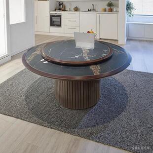 定制酒店电动岩板餐桌圆形20人会所餐厅包厢会所转盘大圆桌火锅桌