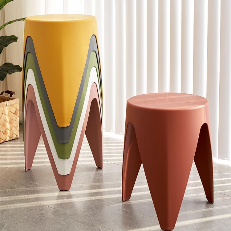 北欧加厚圆凳创意塑料凳子家用高凳简约餐凳可堆叠化妆椅时尚椅子