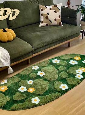 DDD 田园花花植绒绿地毯儿童卧室可爱床边毯客厅沙发簇绒苔藓地垫