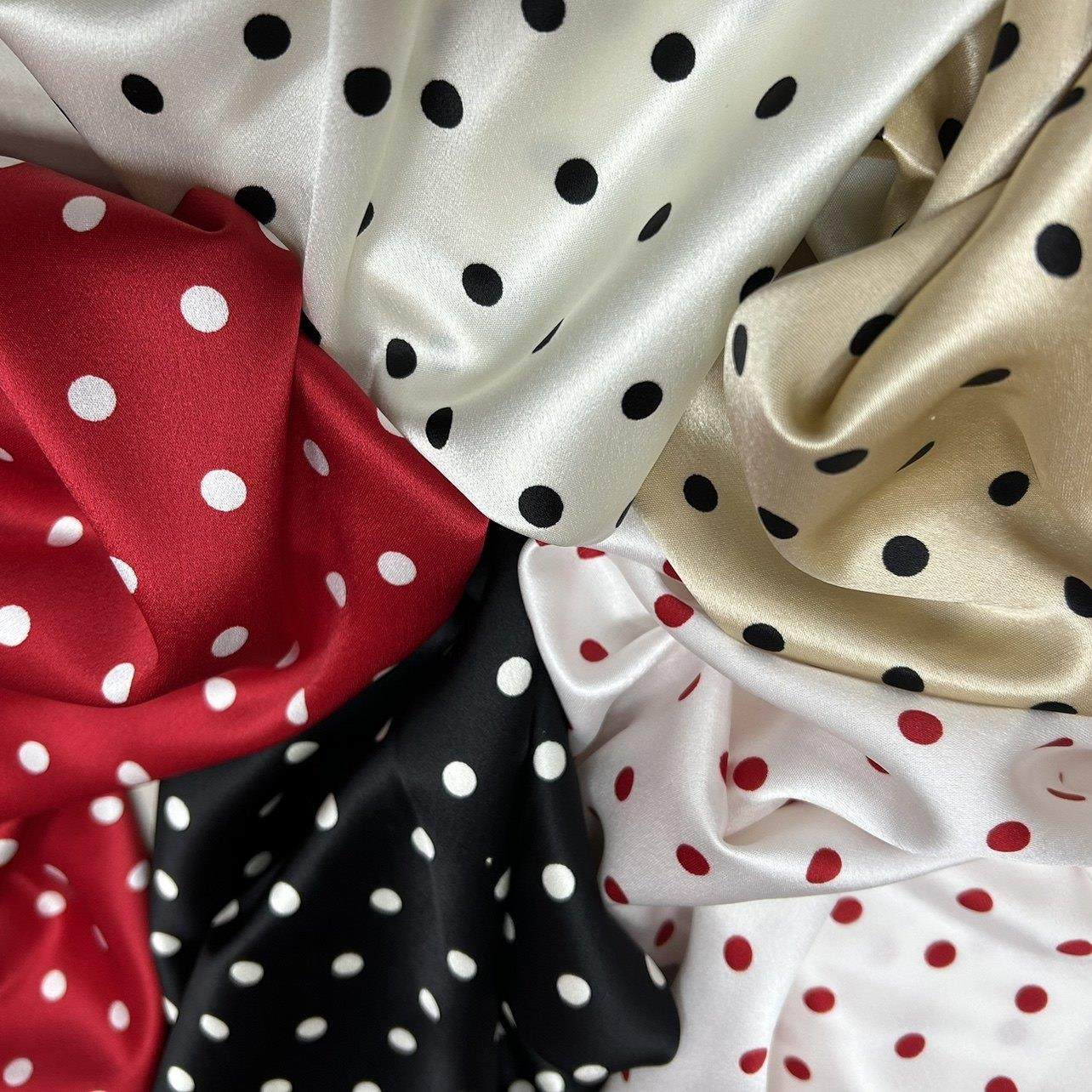 春秋季波点醋酸缎光泽旗袍面料西服裤子套装半身连衣裙服装布料