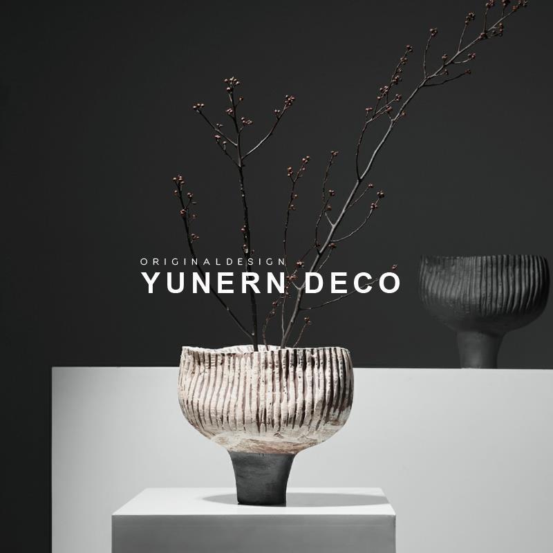 侘寂风陶瓷艺术花器摆件样板房间售楼处别墅客厅花艺插花器装饰品