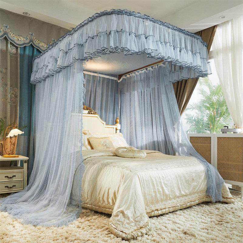 u型导轨蚊帐家用卧室2025年新款落地公主风加厚加密轨道伸缩支架