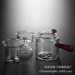 高硼硅玻璃茶壶电陶炉煮茶器泡茶壶家用带过滤花茶壶木把蒸煮茶壶