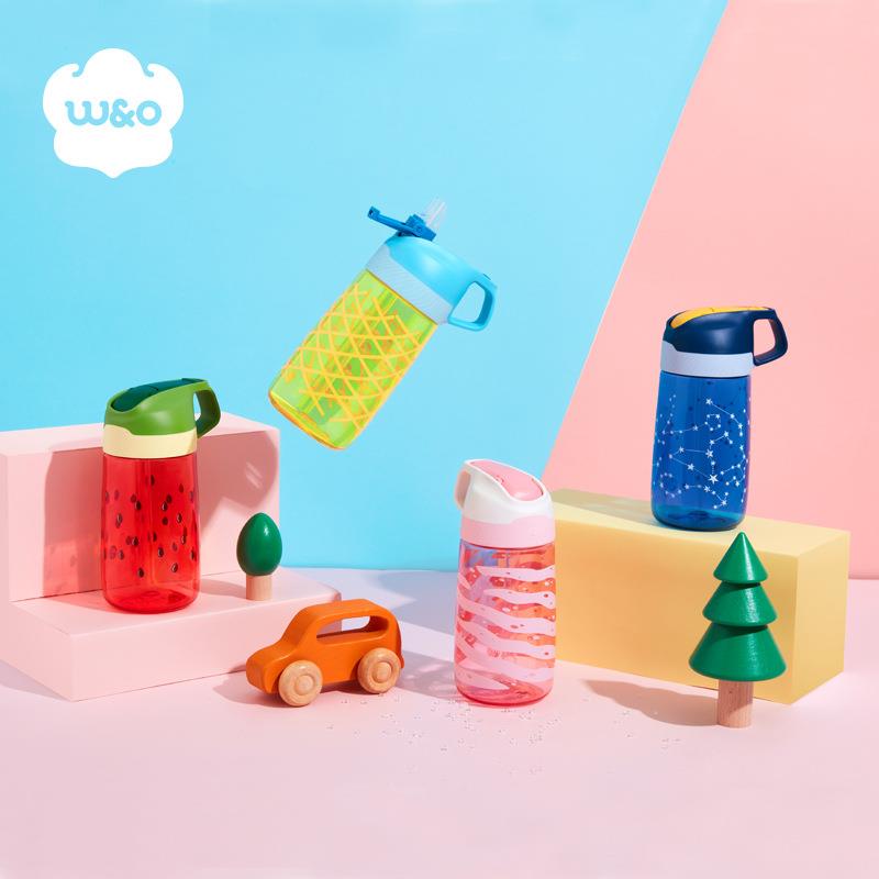 450ml悟童夏夜塑胶杯带吸管trian安心材质儿童小学生专用塑料水杯
