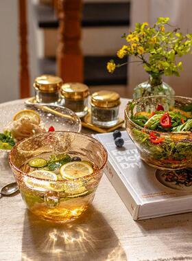 掬涵日式手工玻璃餐具琥珀色沙拉碗碟盘网红甜品水果碗盘零食盘