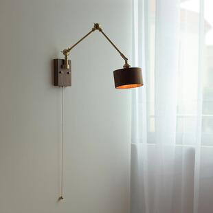 新款床头壁灯日式伸缩艺术设计师黑胡桃木带拉绳开关书房卧室灯具