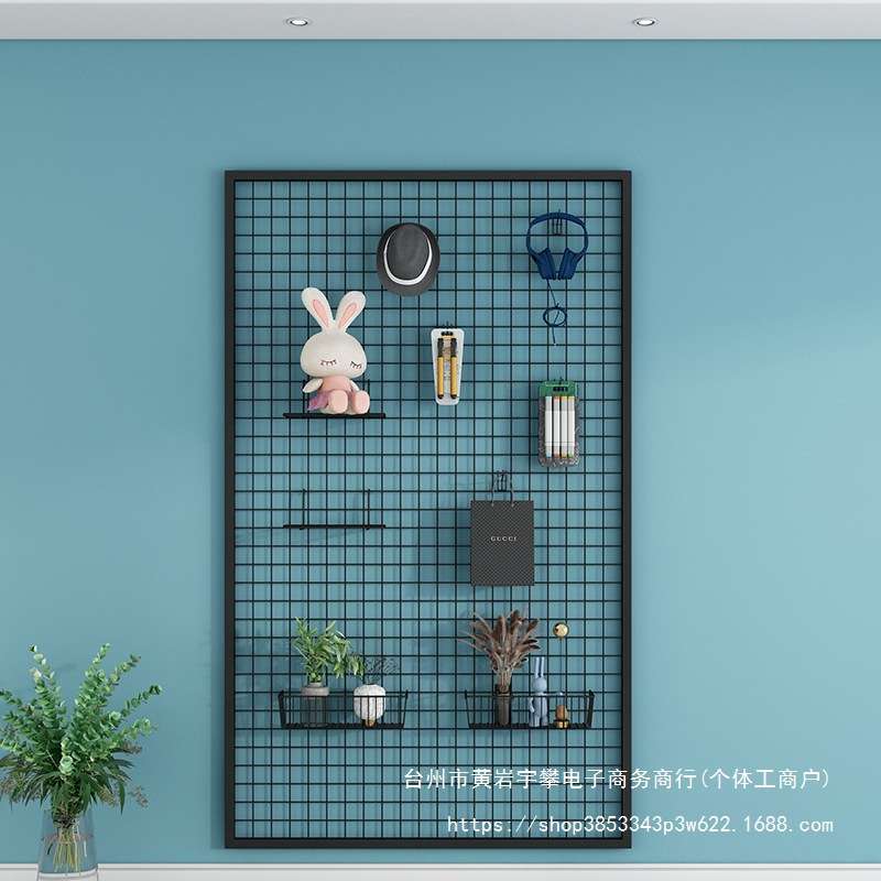 铁艺带框网格网片挂墙置物架超市配件饰品收纳壁挂式展示货架防潮