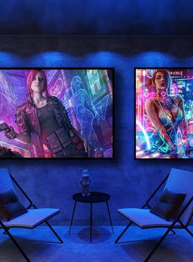 赛博朋克风酒吧LED发光装饰画科技感酒店电竞房间网吧KTV墙面挂画