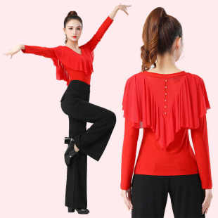 秋季舞蹈上衣女长袖广场舞服装演出水兵舞吉特巴拉丁舞弹力练功服
