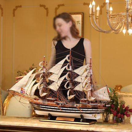 木质彷真帆船模型摆件韦斯普奇号90cm大号实木船工艺船乔迁礼物