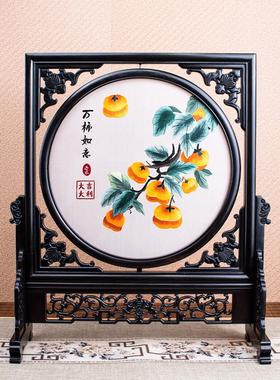 苏绣摆件台屏苏州特色高档礼品手工双面刺绣熊猫画芯30商务送礼物