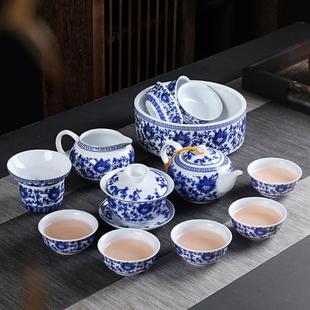 功夫茶杯洗高档陶瓷简约家用盖碗会客办公泡茶壶 青花白瓷茶具套装
